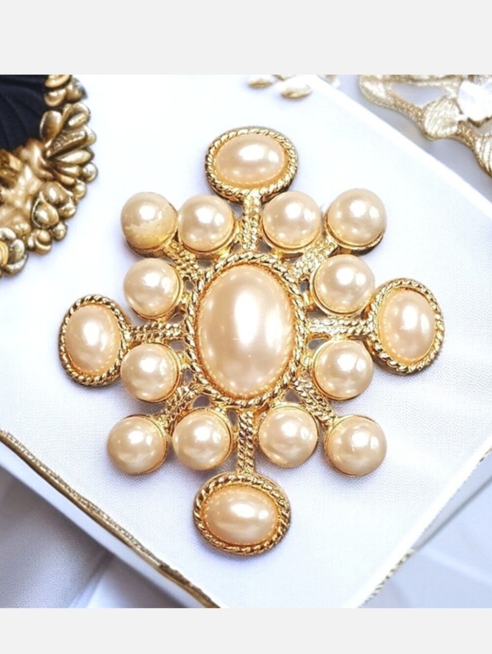 Joan Rivers Vintage Imperial Pearl Maltese Cross Brooch
